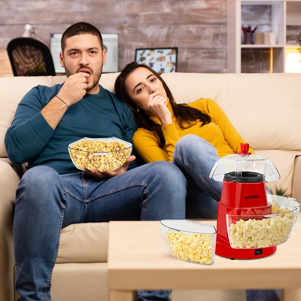 Hot Air Popcorn Maker with 4 Bowls ¨C Oil-Free Electric Popcorn Machine 95% Pop Rate Ready in 3 Min | Portable Popcorn Popper for Movie Night Family Gatherings Parties Home Theater Kitchen Use Red
