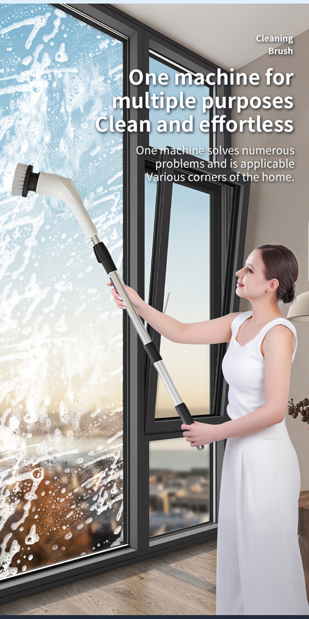 Electric Spin Scrubber with 9 Interchangeable Brush Heads 5 Speed Settings & 3 Extendable Handles - Power Scrubber for Bathroom Kitchen Tile Floor Carpet, Cordless Rotary Cleaning Brush Green White