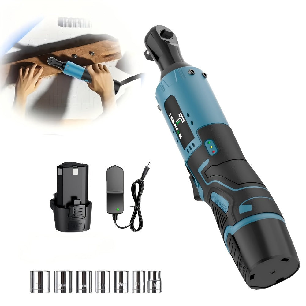 12V Cordless Ratchet Wrench Set 3/8¡± Drive | 40 Ft-lbs Torque, Variable Speed Trigger, Lithium-Ion Battery, 7 Sockets Included