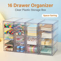 Clear Acrylic Drawer Organizer with 8 or 16 Drawers - Stackable Desktop Storage for Makeup, Jewelry, Office Supplies & Art Crafts, Modular Desk Organizer Set for Home & Office
