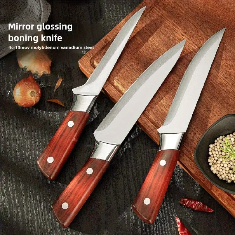 Kitchen Knife Set 3-Piece Hand Forged Stainless Steel Chef Knives with Boning Fillet & Carving Blades ¨C Professional Butcher Set for Meat Cutting BBQ Father's Day Gift