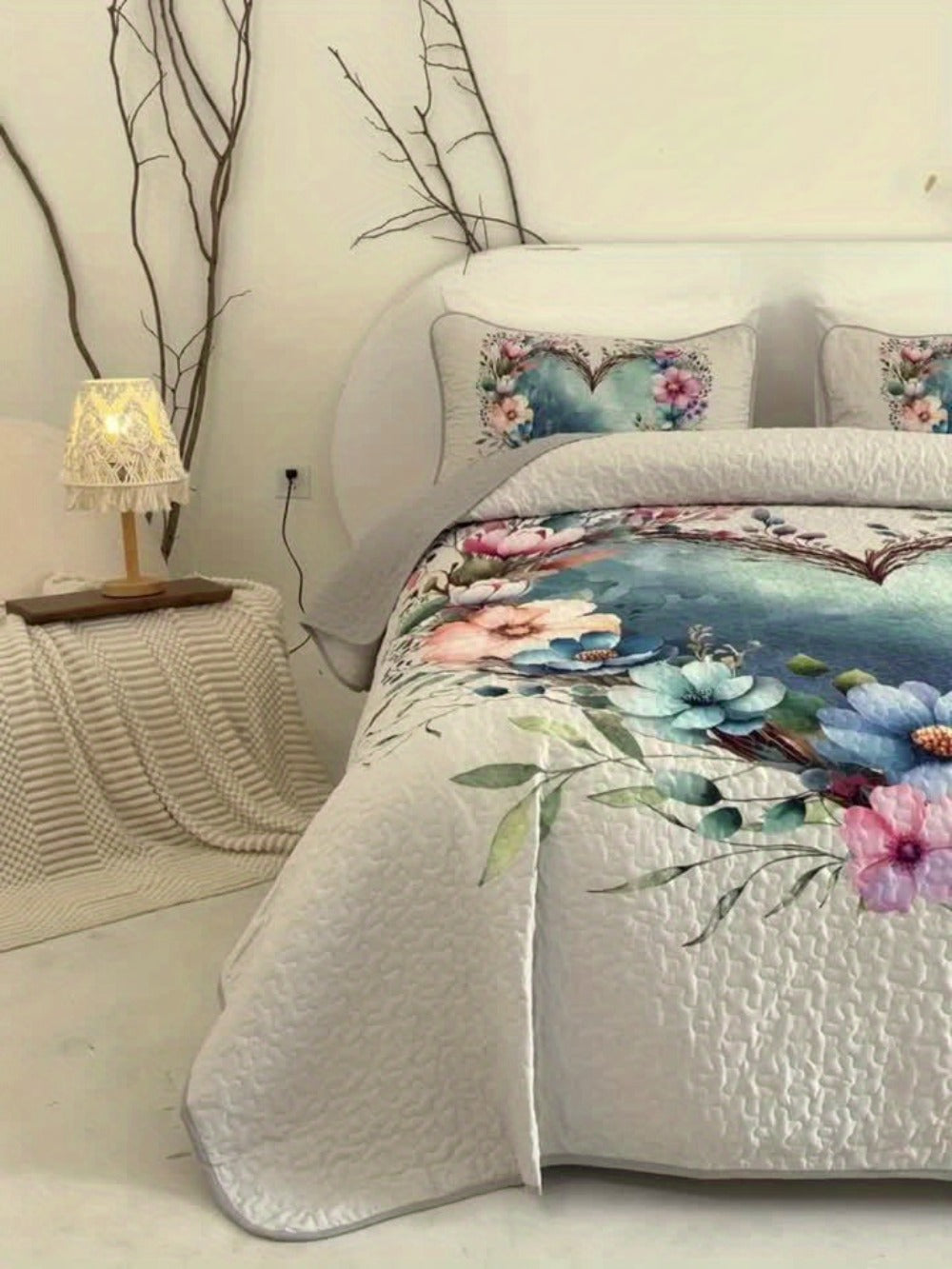 Comforter Set 2 3 Piece Colorful Floral Print Quilt with Pillowcases, Soft Breathable Hypoallergenic Machine Washable Quilted Bed Cover for Twin Full Queen King, Boho Flower Bedding Room Decor