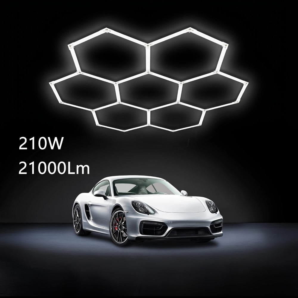 LED Hexagonal Garage Light 6500K ¨C Super Bright Daylight White Shop Light 42W¨C620W for Auto Detailing, Warehouse, Workshop, Basement & Gym (1 to 32 Grids, Hex Frame Available)