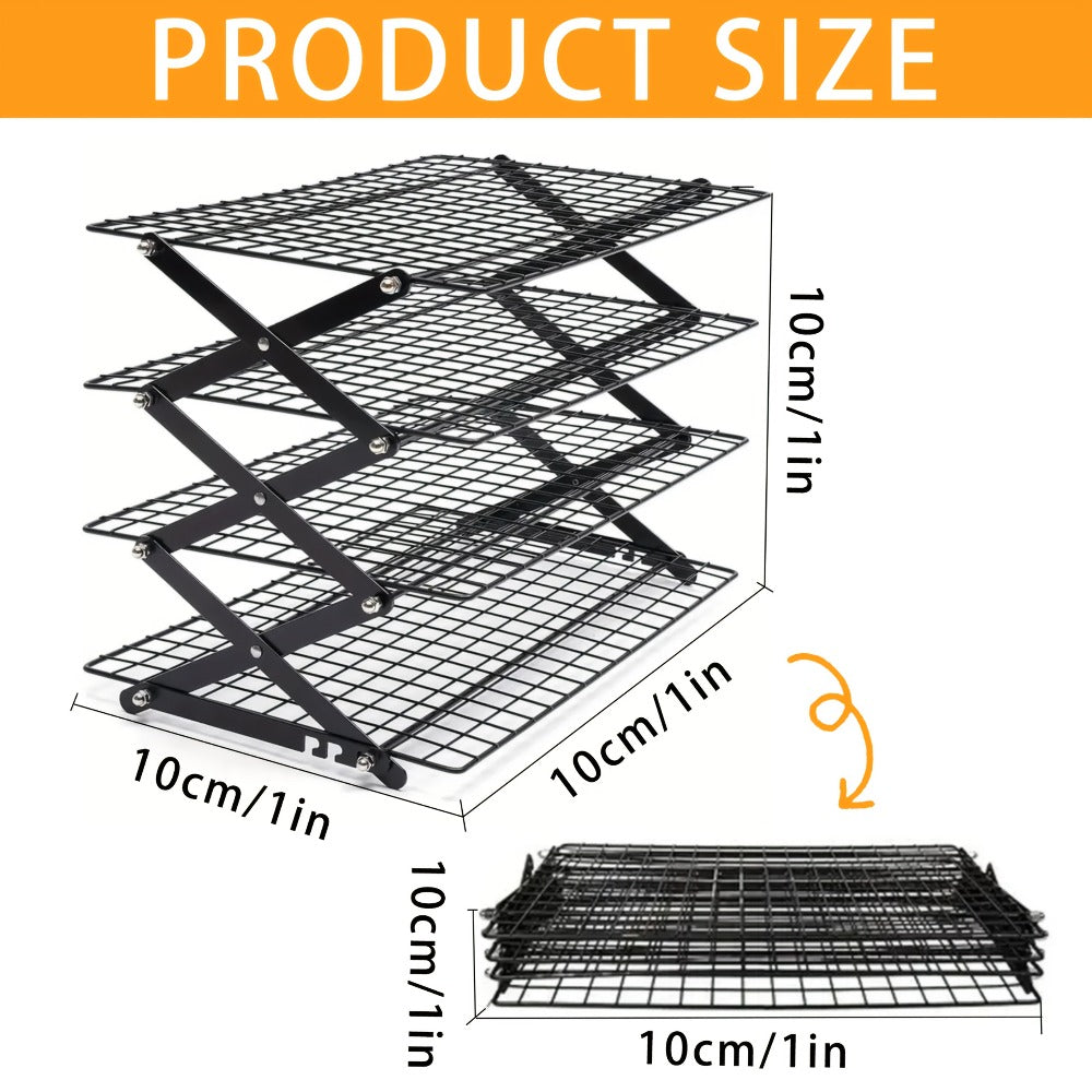 Foldable Cooling Rack Set ¨C Stackable Oven Cookie Cake Drying Rack with Free Baking Tools (Silicone Spatula, Egg Beater, Tongs, Brush) | 3/4/5 Tier Options for Kitchen, Camping & Holiday Baking