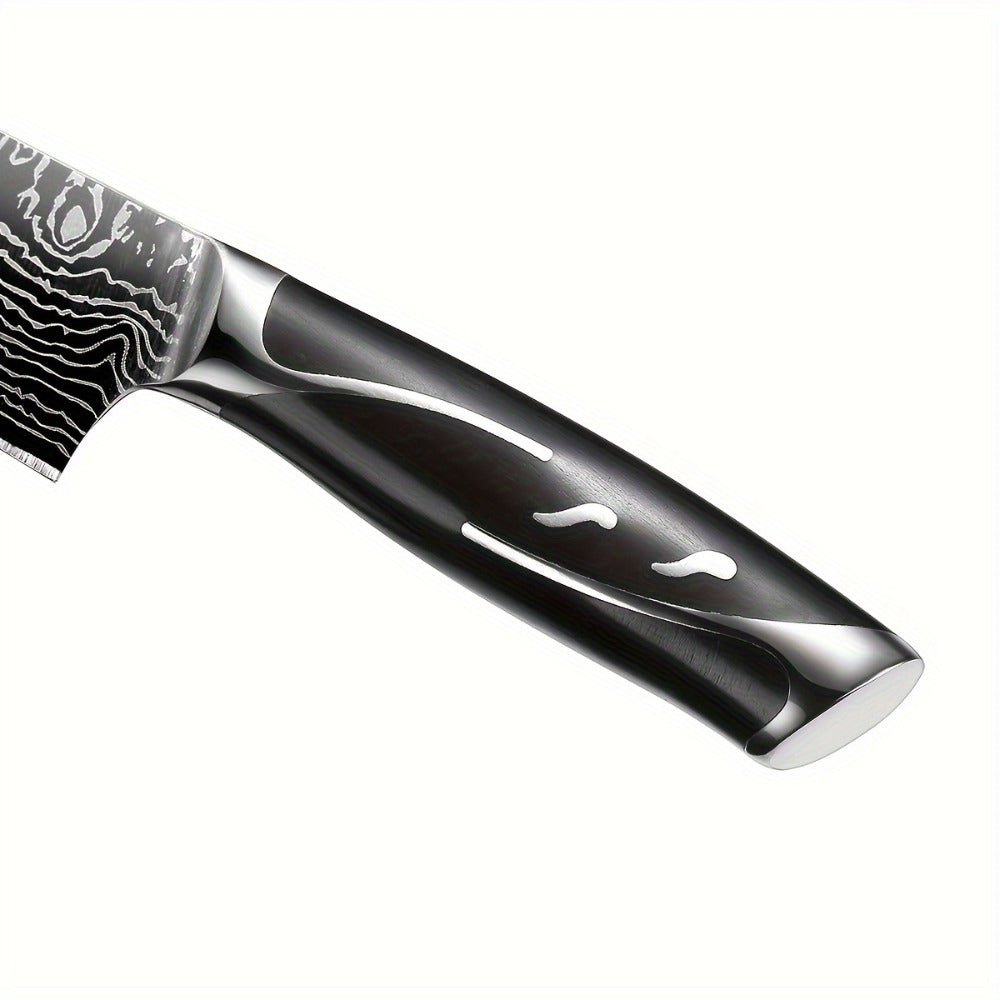 Kitchen Knife Set 7-Piece Damascus Pattern Stainless Steel with Universal Knife Block Holder ¨C Chef Knife, Fruit Knife & Safety Knives Included, Non-Slip Handle