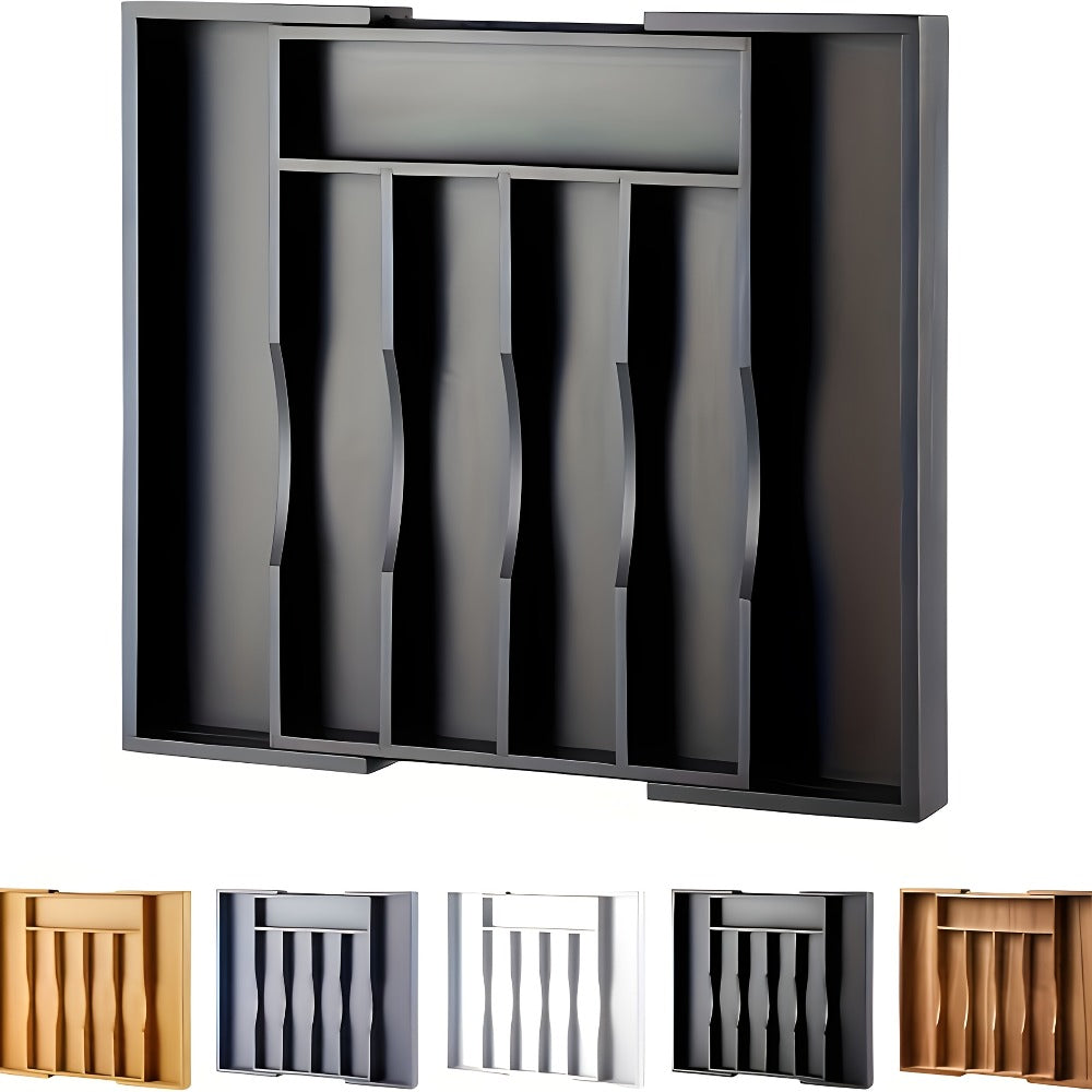 Silverware Organizer Adjustable Drawer Organizer | Utensil & Cutlery Storage Tray for Kitchen Drawer | Expandable Knife Fork Spoon Holder 22.4¡± x 15¡± x 2¡± | Kitchen Organization & Storage in Black Grey White