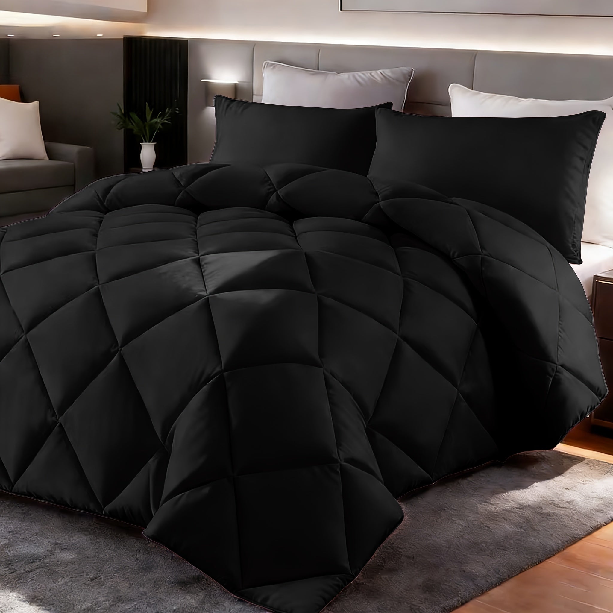 Comforter Set 2-3 Piece Rhombus Grid Luxury - Soft Lightweight Breathable Oversized Bedding Set with Pillowcases, All Season Twin Queen King, 24 Colors Available