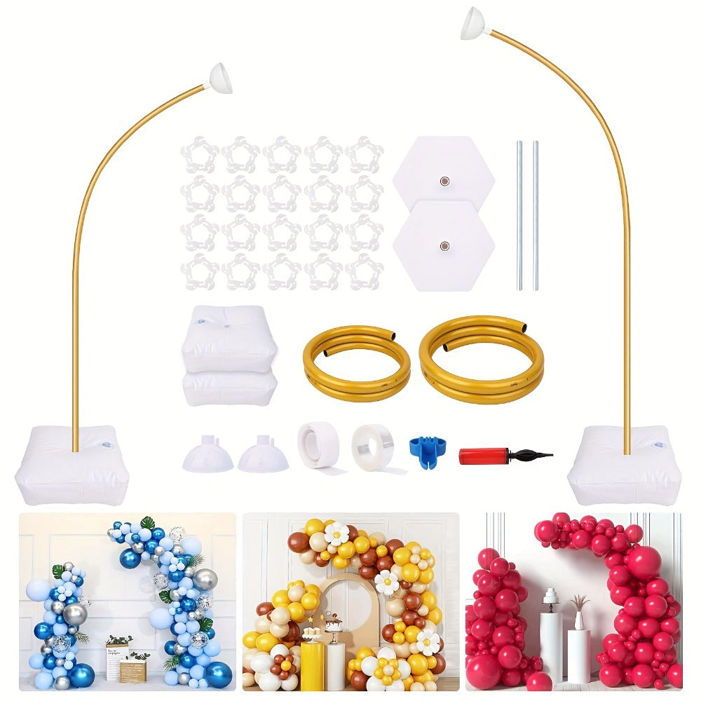 Balloon Arch Stand Kit 8FT & 5FT - Gold Flexible Balloon Column Half Arch Stand with Base, Free Bending Design for Wedding Birthday Baby Shower Graduation Party Decoration