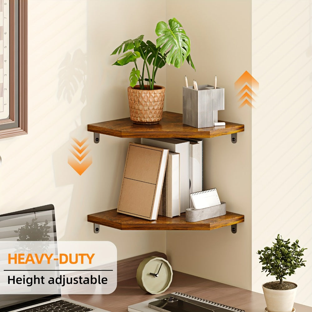 Floating Corner Wall Shelf 5-Sided Wall Mounted Storage Rack - Modern Display Unit for Bathroom, Kitchen, Bedroom & Living Room - Set of 2, 4 or 6 in Brown, Black or White