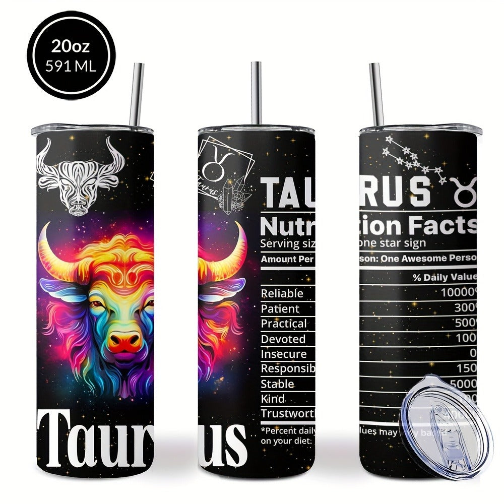 Zodiac Tumbler 20oz Stainless Steel Insulated Travel Cup with Lid & Straw Horoscope Coffee Mug All 12 Signs Hot Cold Drinks Gift Birthday Halloween Christmas