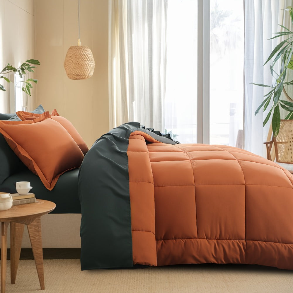 7 Piece Comforter Set Luxury Soft Fluffy Bedding All Season Bed in a Bag with Comforter Fitted Sheet Flat Sheet Pillowcases Hypoallergenic Breathable Easy Care Queen King Twin XL Full