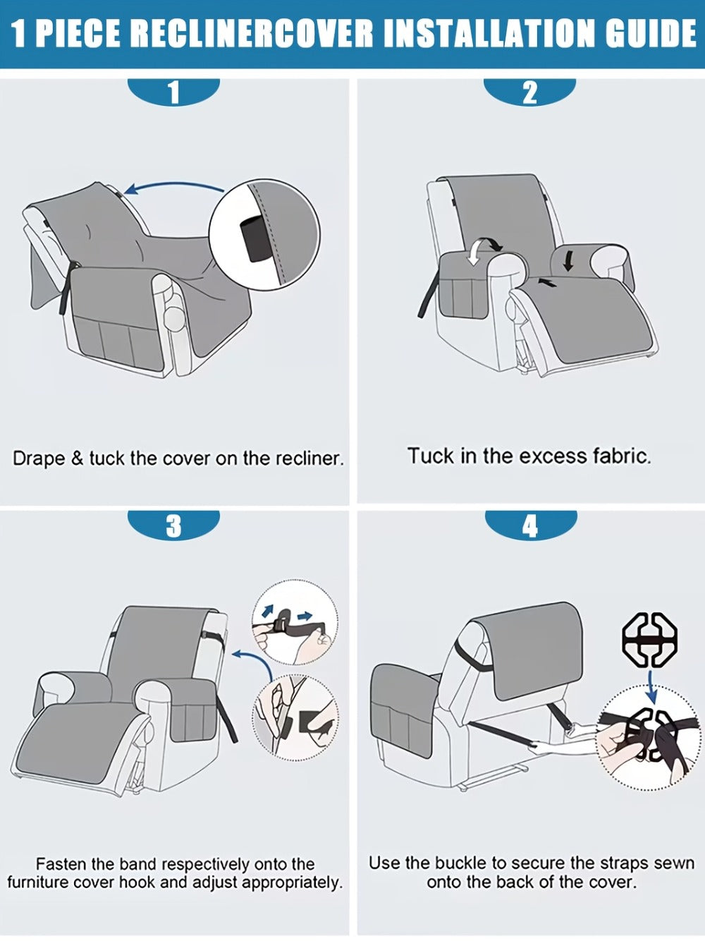 Recliner Chair Cover Waterproof Non-Slip Sofa Slipcover with Pocket Pet Scratch Resistant Washable Furniture Protector for Living Room Multiple Colors