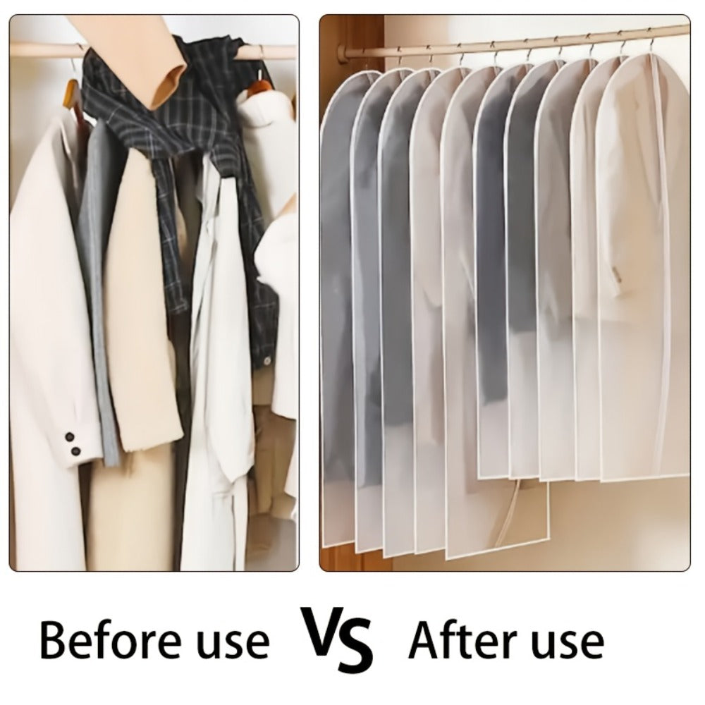 Garment Bags 10 Pack Waterproof Transparent ¨C Hanging Clothes Storage Bags with Full Zipper for Wardrobe, Travel & Closet Organization ¨C Dustproof Clear Clothing Bags in M / L / XL / XXL