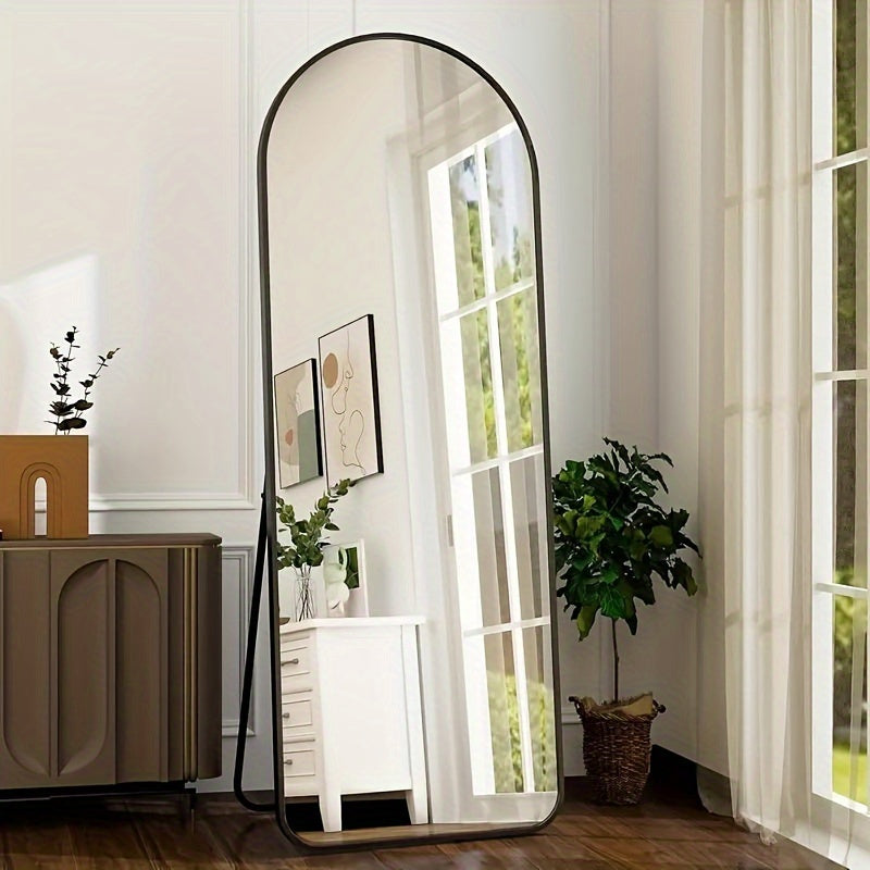 Full Length Mirror Floor Standing with LED Light - Arched & Rect Aluminum Frame Dressing Mirror for Bedroom Living Room, Black/Golden/White