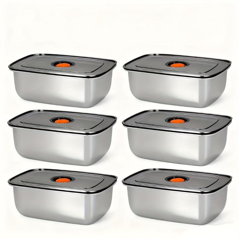 Stainless Steel Food Storage Containers, 6-Pack Airtight Stackable Meal Prep Containers with Lids ¨C 40.58 oz Each, Heavy-Duty Lunch Box Set for Fridge, Freezer, Leftovers, Vegetables, Meat and Pantry