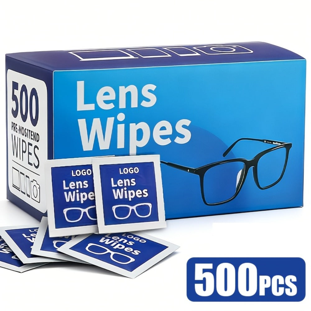 Lens Wipes Pre-Moistened 500 Count - Individually Wrapped Eyeglass Cleaning Wipes Scratch-Free Streak-Free for Glasses Sunglasses Camera Lenses Phone Screens Optical Cleaner Wipes Bulk Pack