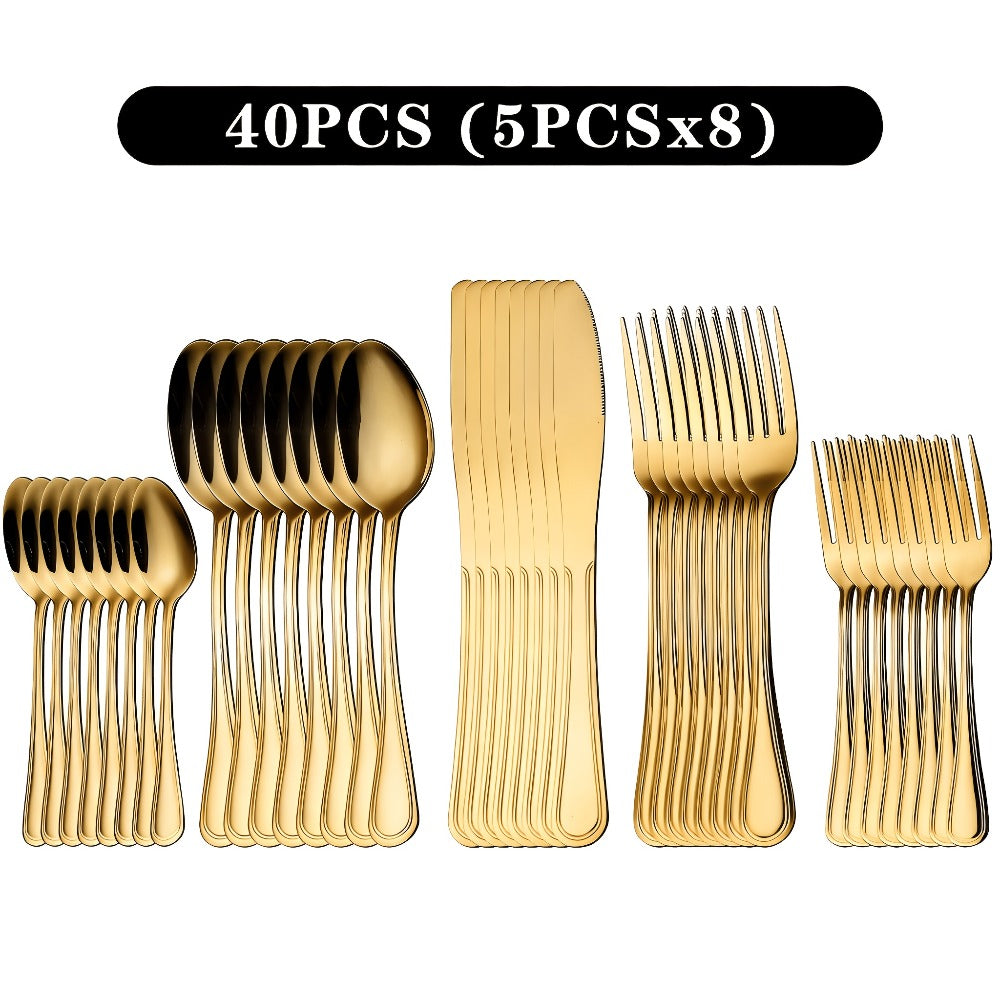 Stainless Steel Flatware Cutlery Set ¨C Mirror Polished, Dishwasher Safe, Silver & Black Options, Service for 4 / 8 / 12 ¨C Kitchen Utensil Set for Home, Restaurant & Wedding Gift