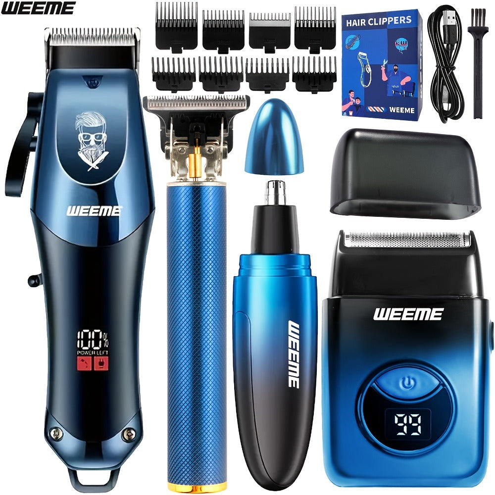 Men's Electric Hair Clipper Set USB Rechargeable with Nose Hair Trimmer & Shaver Wireless Professional Grooming Kit Father's Day Gift