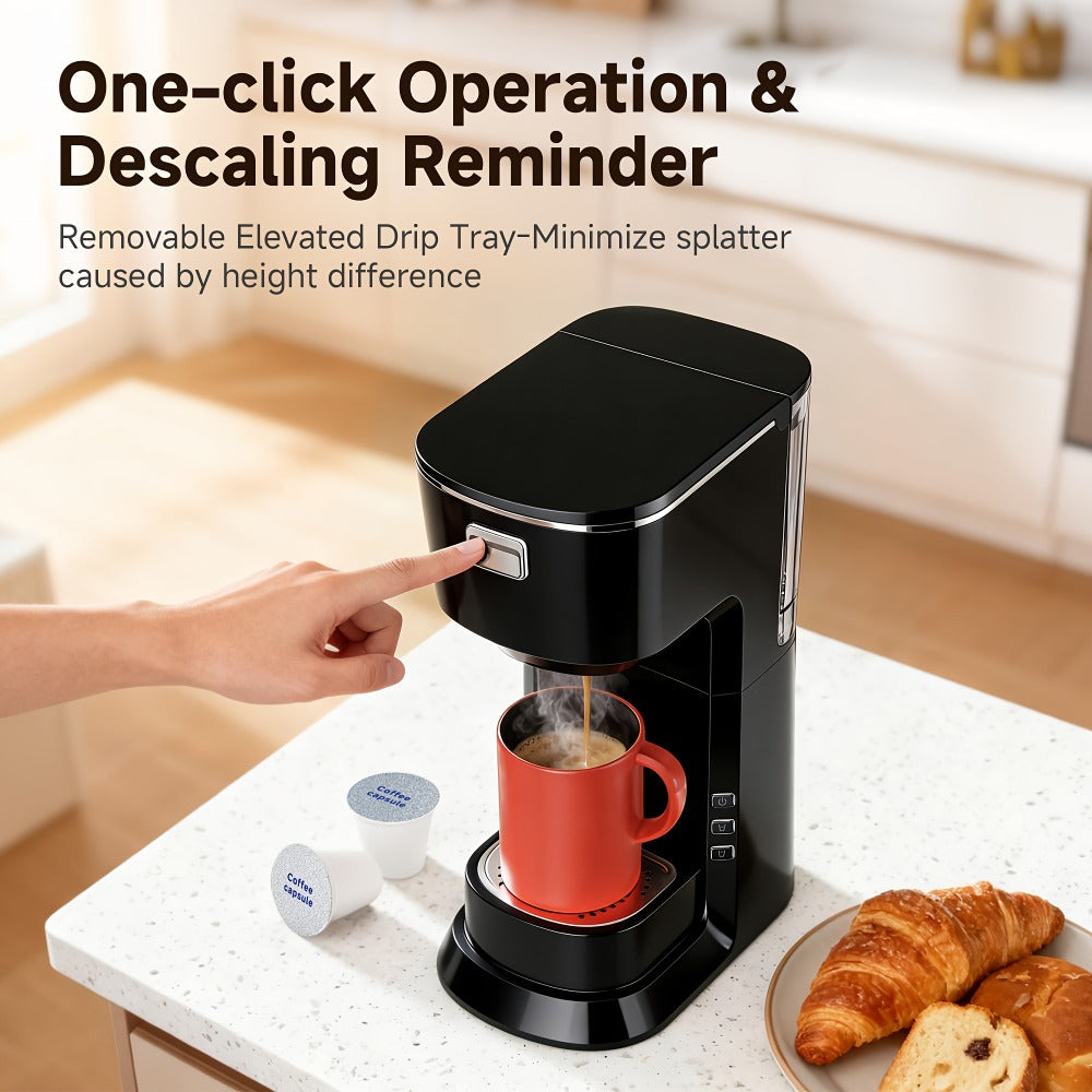 Coffee Maker One-Button Compact Specialty Coffee Machine ¨C Fast Home Brewing, Space-Saving Countertop Design, Barista-Style Results, Available in Black & White