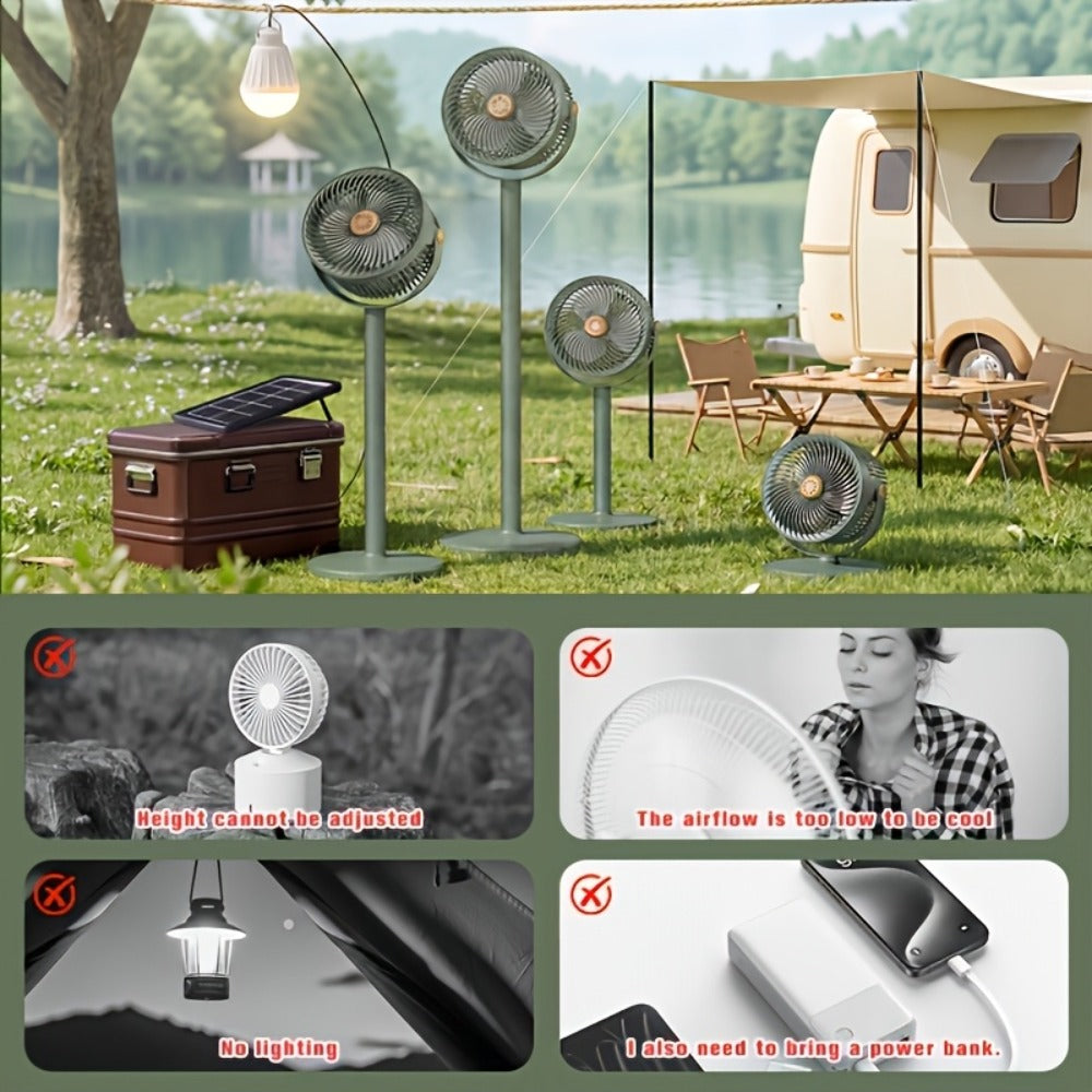 Solar Floor Fan 33-Inch Rechargeable 4000mAh USB Standing Fan Power Bank 2-in-1 360¡ã Tilt 5-Speed 4-Height Adjustable for Indoor Outdoor Courtyard RV Camping