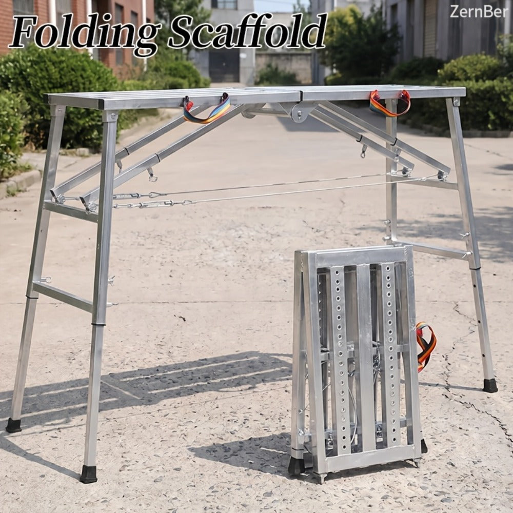 Folding Scaffold Step Stool Adjustable Height 39-79¡± Portable Steel Work Platform 1300 lb Capacity for Home Renovation Painting Car Washing RV Cleaning