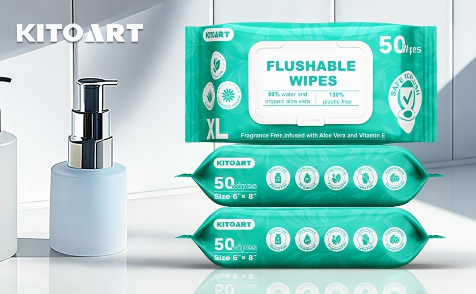 Flushable Wet Wipes Adult XL Unscented No Alcohol Septic Safe Toilet Wipes Portable Family Size for Bathroom Outdoor Camping Travel Hygiene 150 or 300 Wipes 3 or 6 Pack