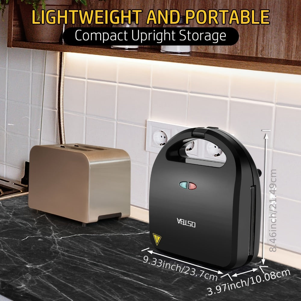 OSTBA 3-in-1 Sandwich Maker Panini Press Waffle Iron 750W Removable Non-Stick Plates for Breakfast Sandwiches Grilled Cheese Waffles Steak BBQ Black