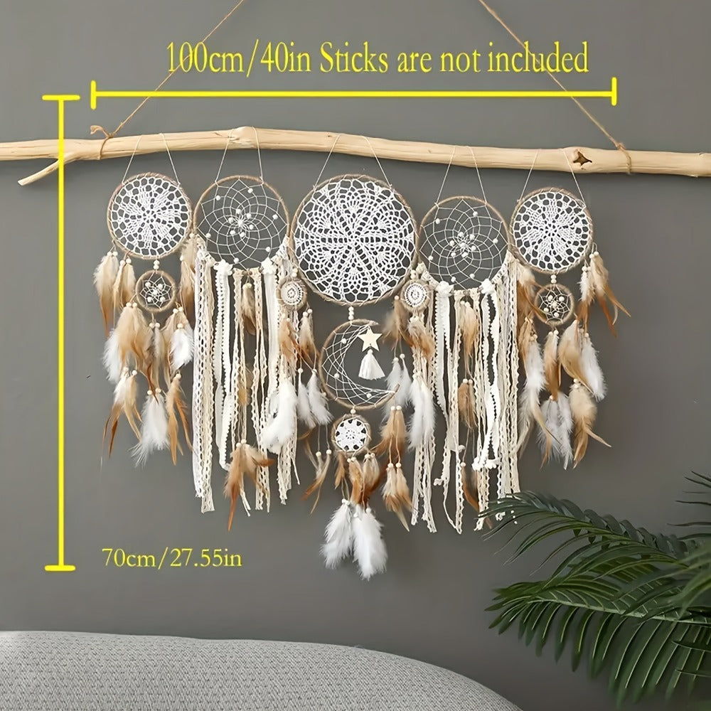 Dream Catcher Wall Decor 5 Pack Large Handmade Boho Dream Catchers Moon Sun Wall Hanging Decoration Bohemian Bedroom Decor Aesthetic Room Decor Bed Decoration Boho Wall Art Camel