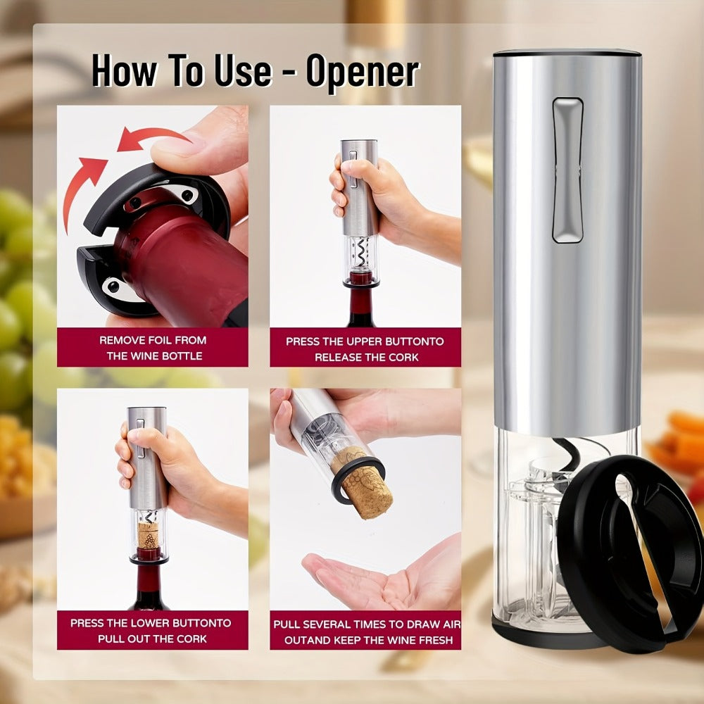 Electric Wine Opener Gift Set 7-in-1 Rechargeable Automatic Corkscrew Stainless Steel with Aerator Pourer Vacuum Stoppers Foil Cutter Storage Base