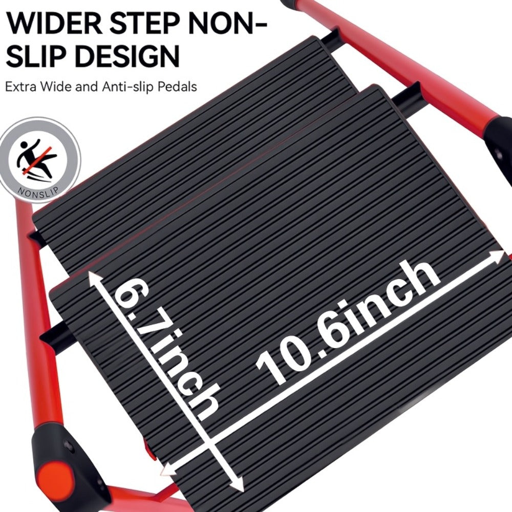 Folding Step Ladder 3 5 Step 500 lb Heavy Duty Steel Anti-Slip Wide Treads Handrail Safety Lock Portable Multi-Function Step Stool for Home Kitchen Garage Outdoor Black Red