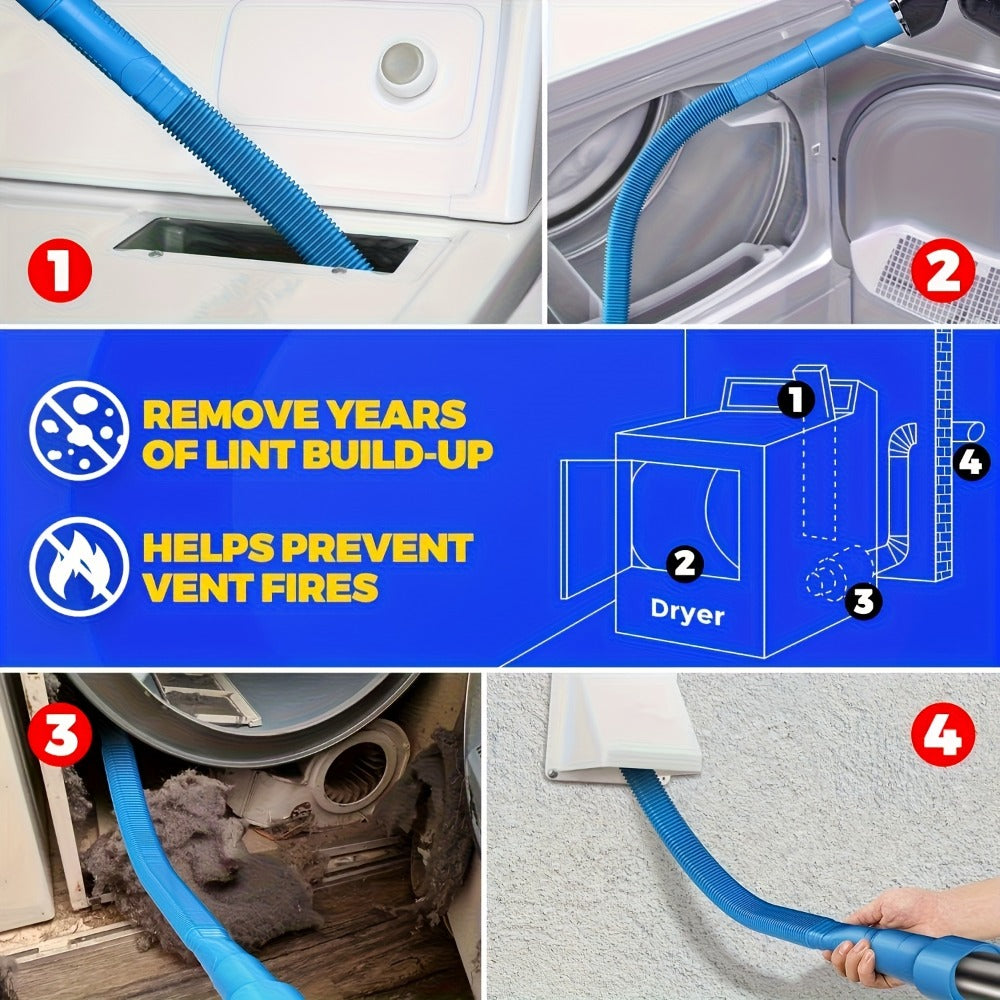 Dryer Vent Cleaning Kit with Flexible Lint Brush and Vacuum Hose Attachment Set for Dryer Duct Lint Trap Removal Home Safety