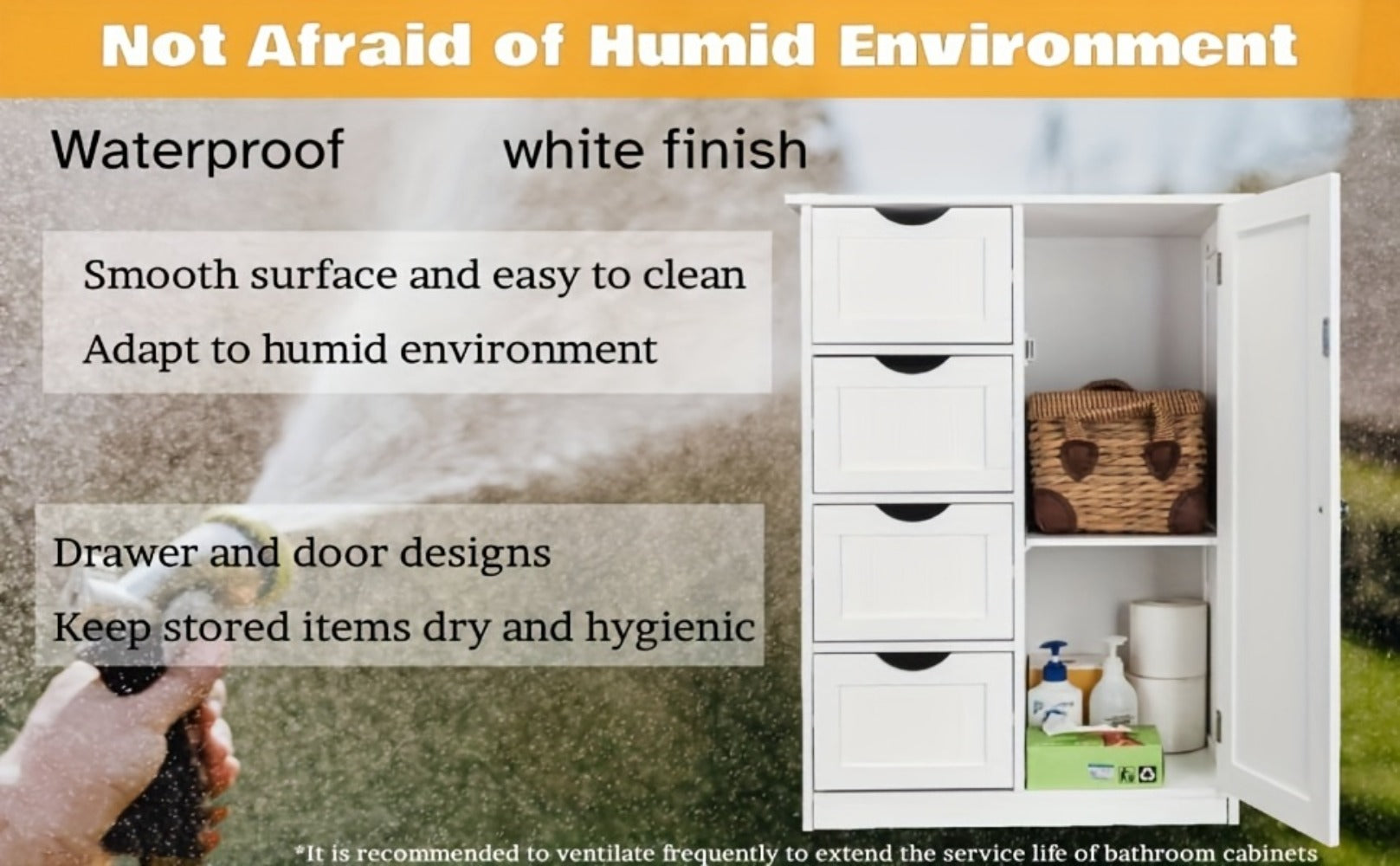 Bathroom Storage Cabinet with Drawers ¨C Waterproof Freestanding Floor Cabinet with 4 Drawer Organizer for Bathroom, Bedroom, Living Room
