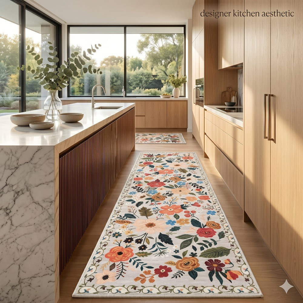 Bohemian Floral Plush Rug Non-Slip Machine Washable ¨C Soft Floral Runner Mat for Bedroom, Kitchen, Bathroom, Entryway & Living Room ¨C Easy Clean Indoor Home Decor Mat, 4 Sizes