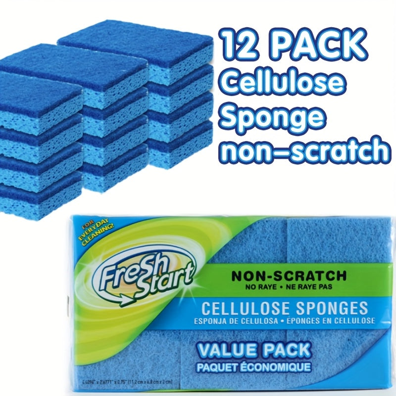 Non-Scratch Cellulose Sponge Dual-Sided with Tough Scouring Pad ¨C Dishwashing Sponges for Kitchen, Dishes & Bathroom, Absorbent & Durable, Green or Blue, 9/12/18/27 Pack Value Sets