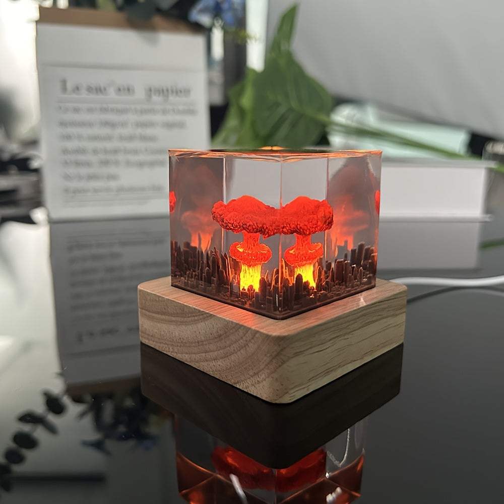 Mushroom Cloud Night Light ¨C USB Powered LED Atomic Bomb Glow Lamp, Sci-Fi Desktop Decoration Art Piece, Unique Gift for Nuclear Enthusiasts, Bedroom Living Room Office Decor