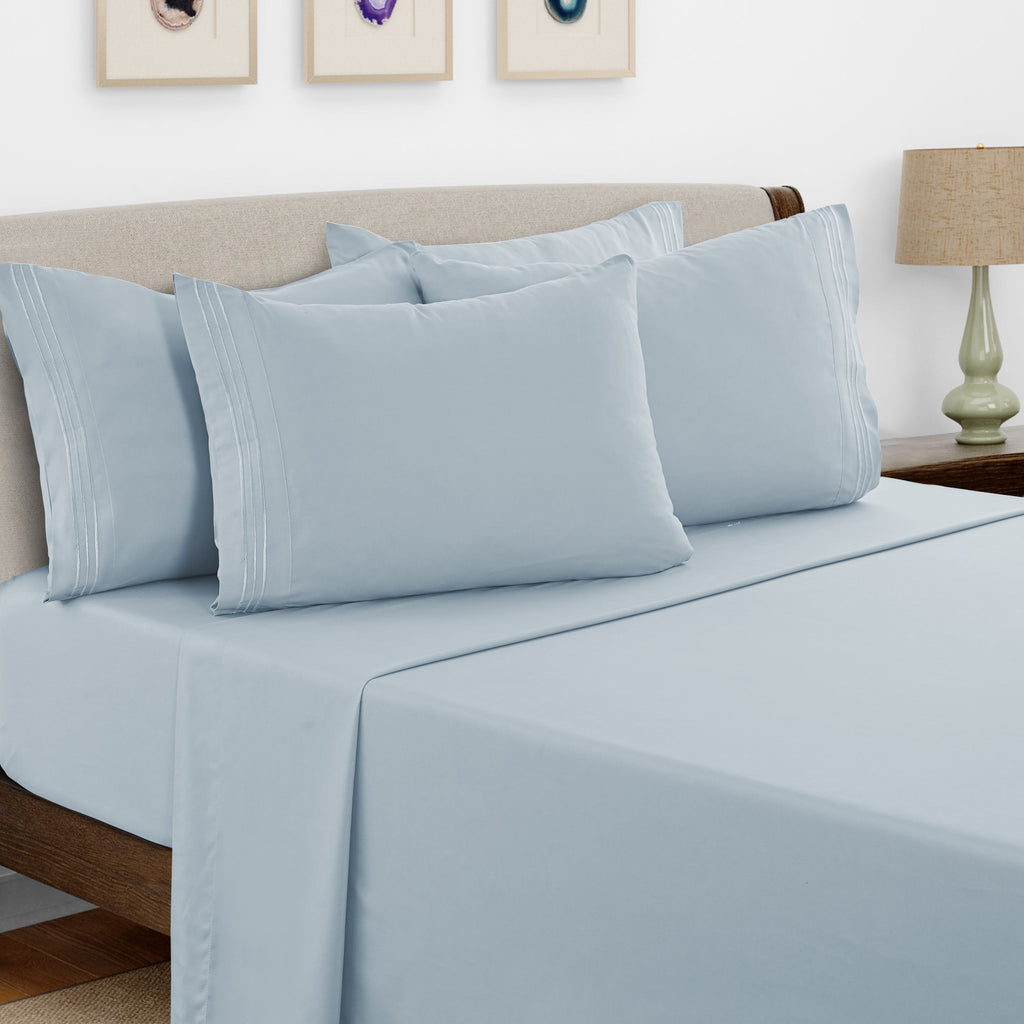 Bed Sheets Set 6 Piece - Soft Brushed Microfiber Fitted Sheet with 16¡± Deep Pocket, Flat Sheet & Embroidered Pillowcases, Hotel Luxury Cooling Bedding, All Seasons, 20 Colors