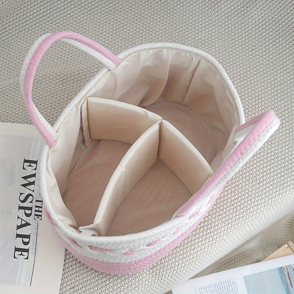 Boho Rope Storage Basket Woven Foldable Organizer 14¡± Large Capacity - Removable Lining Striped Shelf Basket with Handle for Home Bedroom Living Room Laundry Decor