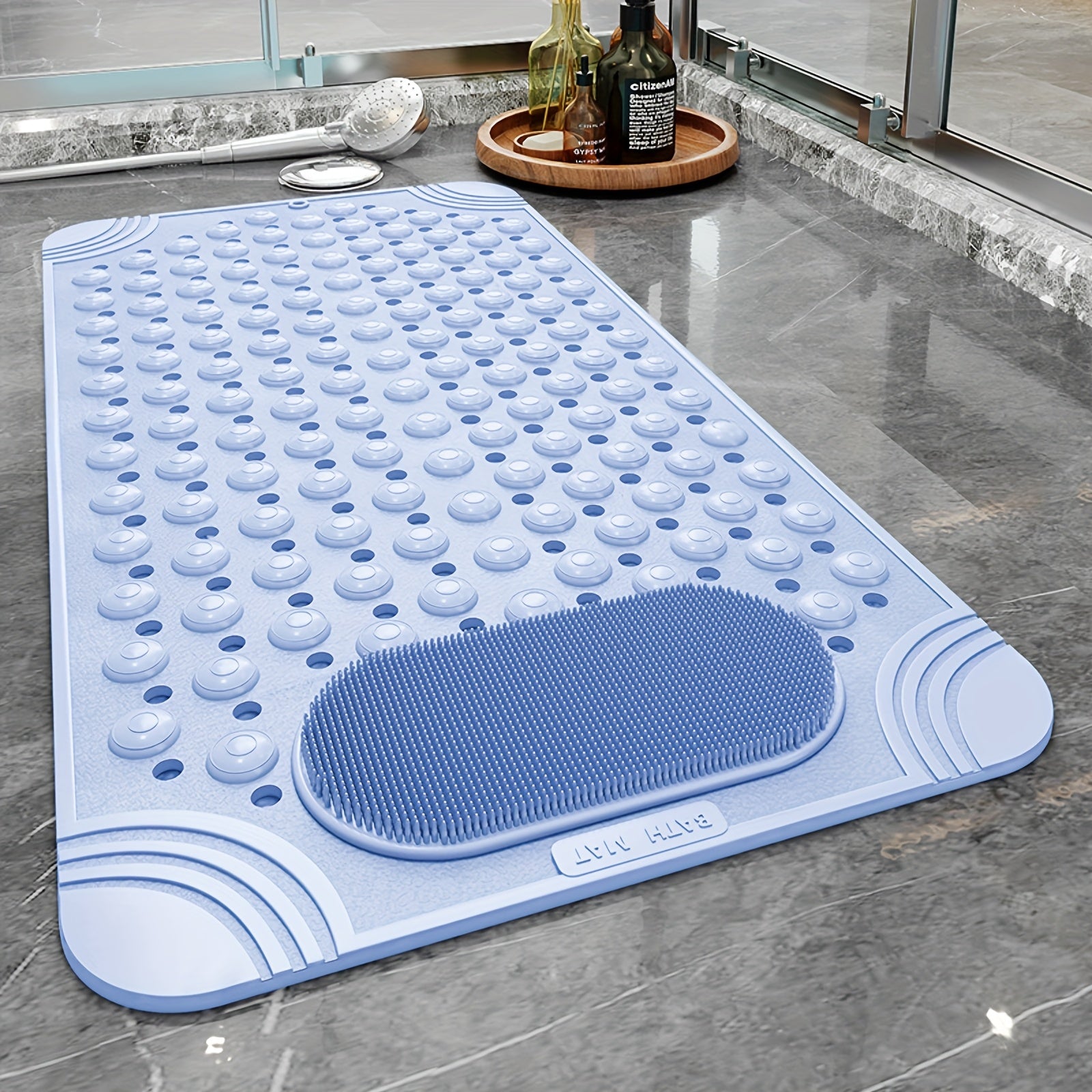 Non-Slip Bath Tub Shower Mat 27x14 Inch with Suction Cups & Drain Holes | Foot Massage Textured | Machine Washable Bathroom Safety Mat