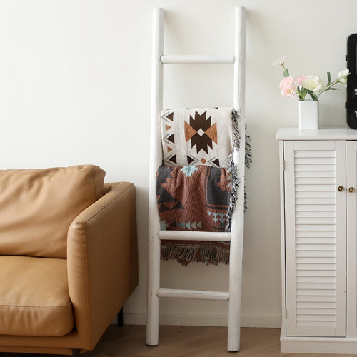 Blanket Ladder 57 Inch Wood Freestanding Farmhouse Quilt & Towel Display Rack - Rustic Wooden Wall Leaning Holder for Living Room, Bedroom & Bathroom Decor, Available in Brown, Black & White