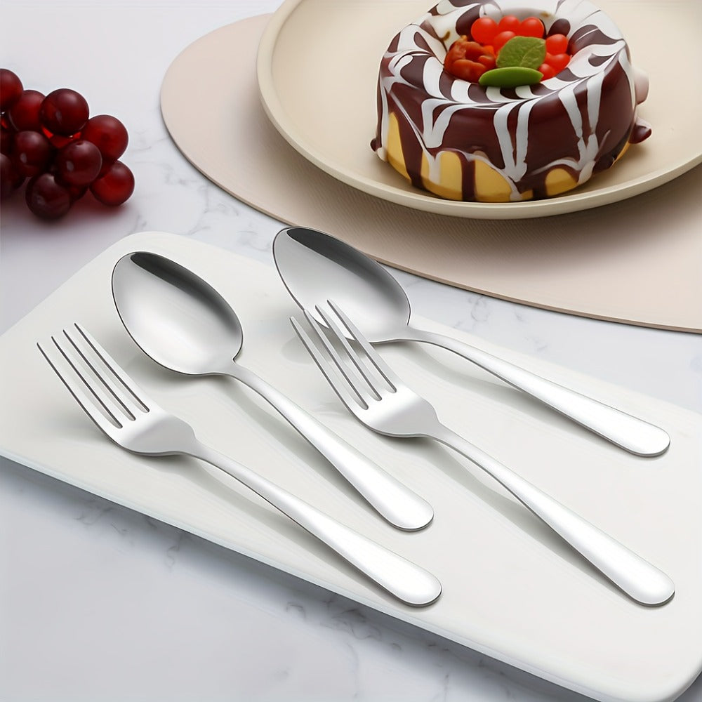 Stainless Steel Silverware Set 60 or 90 Piece with Gift Box ¨C Service for 12 or 18, Includes Steak Knives, Salad Forks & Dessert Spoons, Dishwasher Safe Cutlery for Home, Wedding & Outdoor