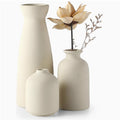 Boho Ceramic Vase Set 3pcs - Matte Nordic Minimalist Geometric Floral Design for Home Decor, Living Room, Entryway, Bookshelf & Bathroom Vanity, Modern Bohemian Decorative Vases, Holiday Gift