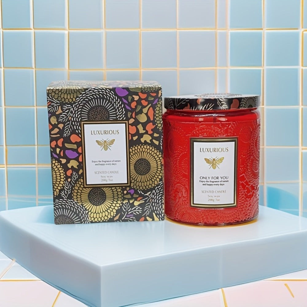 Scented Candle in Relief Glass Cup ¨C Aromatherapy Home Fragrance with Crystal Embellishment, Single Wick, Multiple Scents ¨C Jasmine, Tuberose, Amber, Sage & More