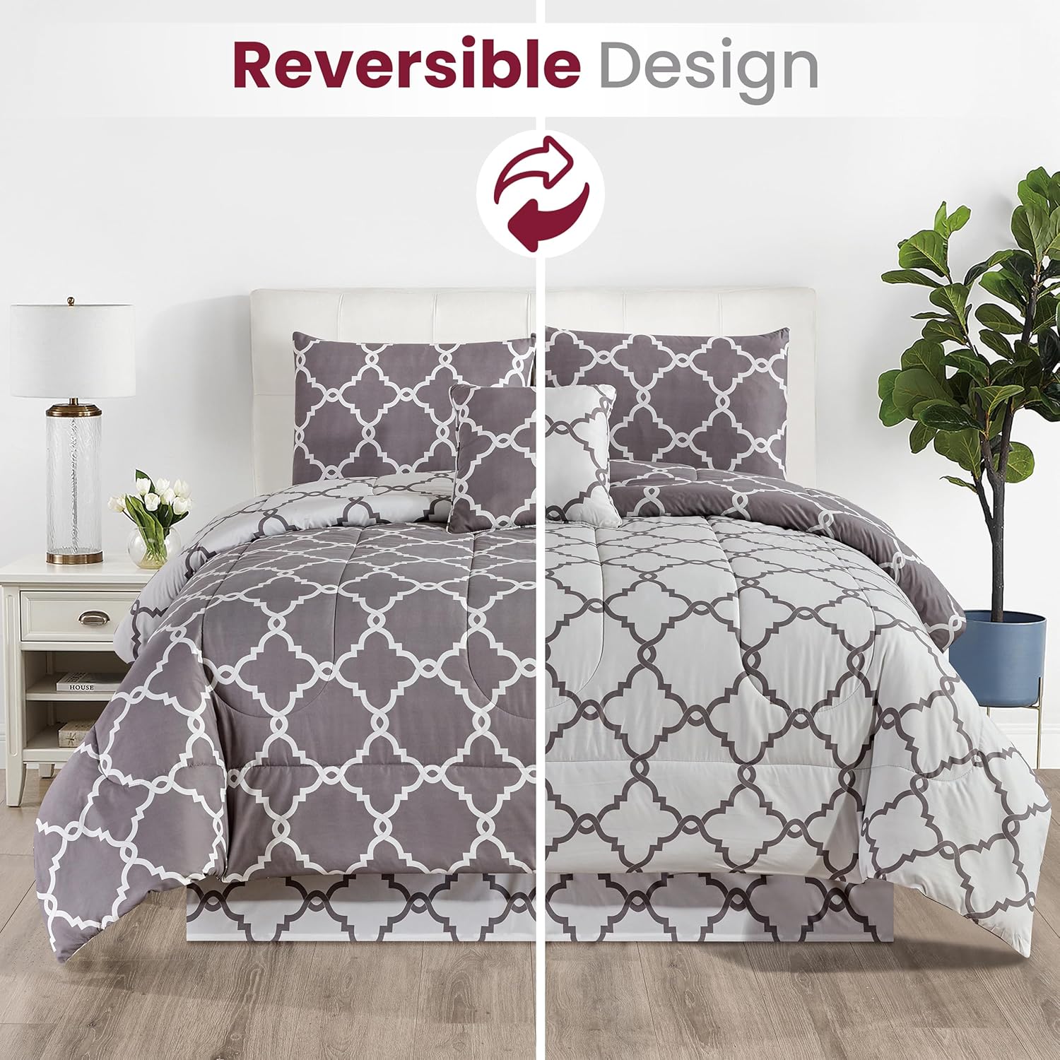 5-Piece Comforter Set ¨C Down Alternative Reversible Quilted Bedding with Bed Skirt & Pillow Shams, Twin Queen King, All Seasons ¨C 13 Colors