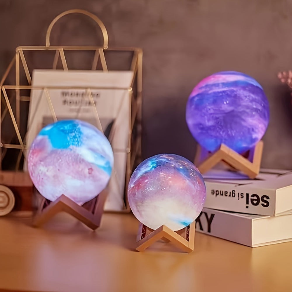 3D Moon Lamp 16 Colors LED Night Light with Remote Control USB Powered Solid Wood Stand 16 Inch Colorful Ball Galaxy Lamp for Bedroom Home Decor Unique Birthday Gift Kids Adults