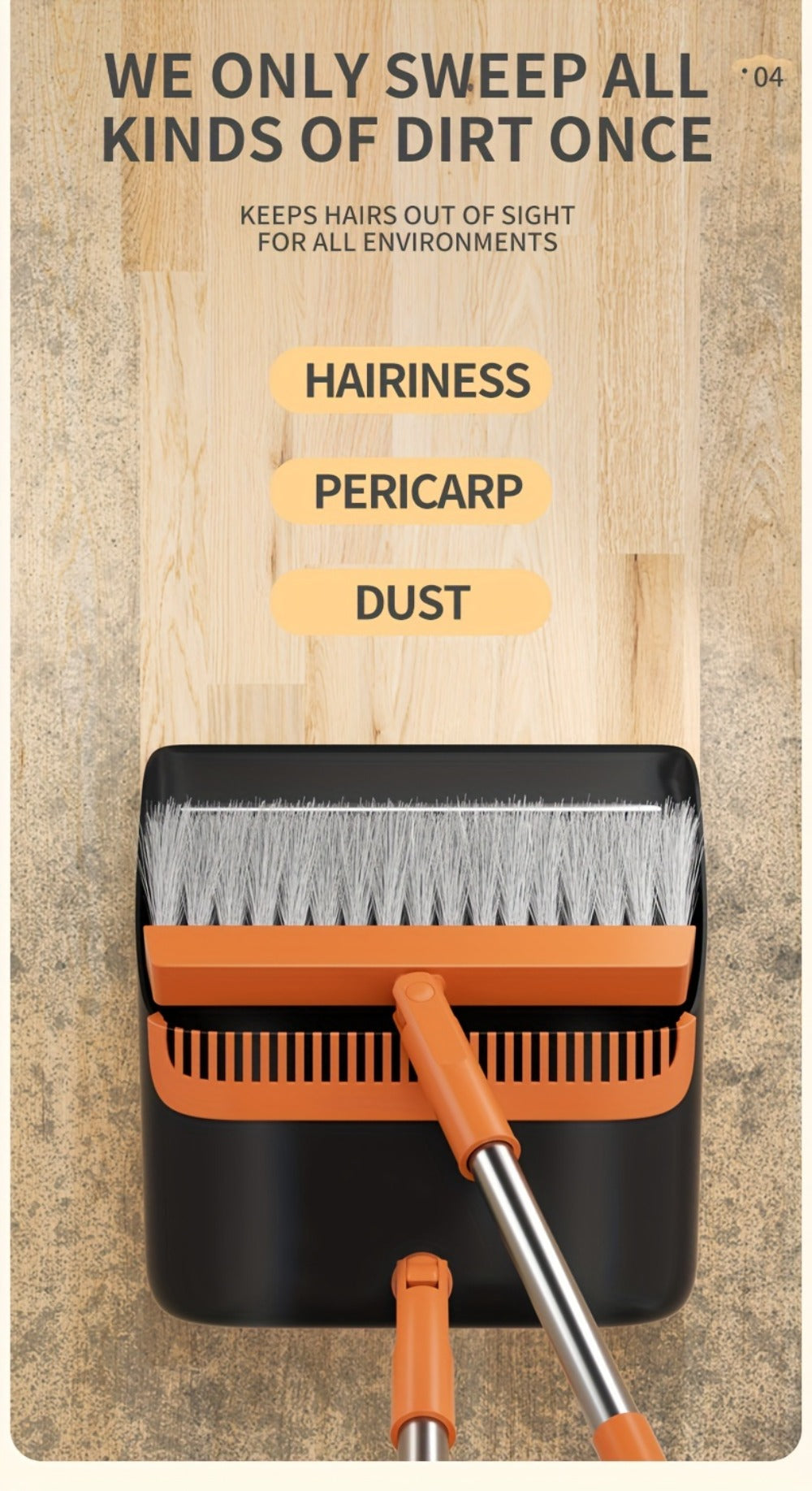 Folding Broom and Dustpan Set 50 Inch Extended Handle - Dense Elastic Bristles Wide Deep Dustpan for Dust Hair Debris, Foldable Broom for Home Kitchen Bathroom Bedroom Living Room, Blue White Black Orange Khaki