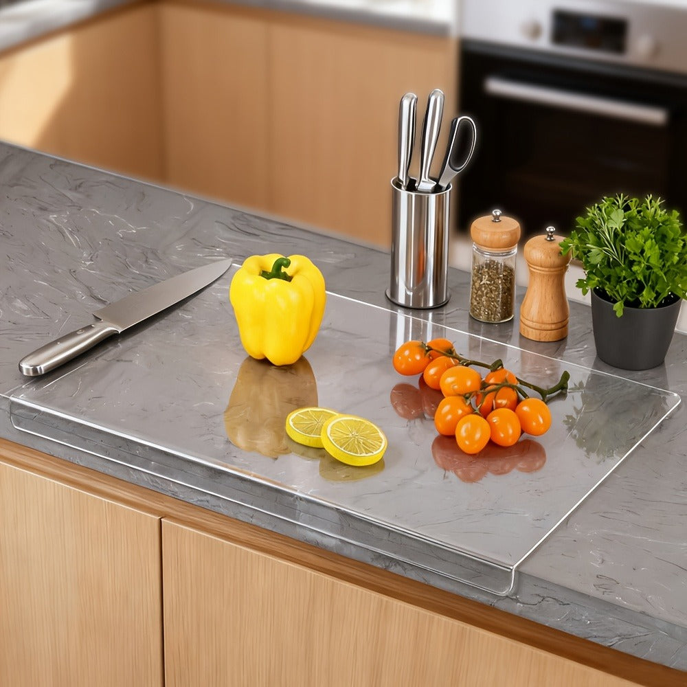 Acrylic Cutting Board with Counter Lip - BPA-Free Food-Safe Clear & Black Kitchen Chopping Board 60% Thicker Non-Slip Countertop Protector for Home and Professional Use