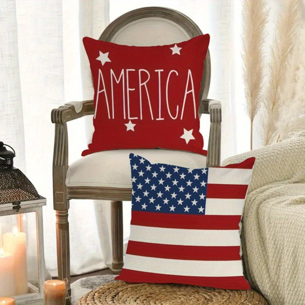 Patriotic Pillowcase Set 4pcs ¨C Stars & Stripes Polyester Pillow Covers, Zipper Closure, Machine Washable, Red White Blue July 4th Independence Day Home Decor