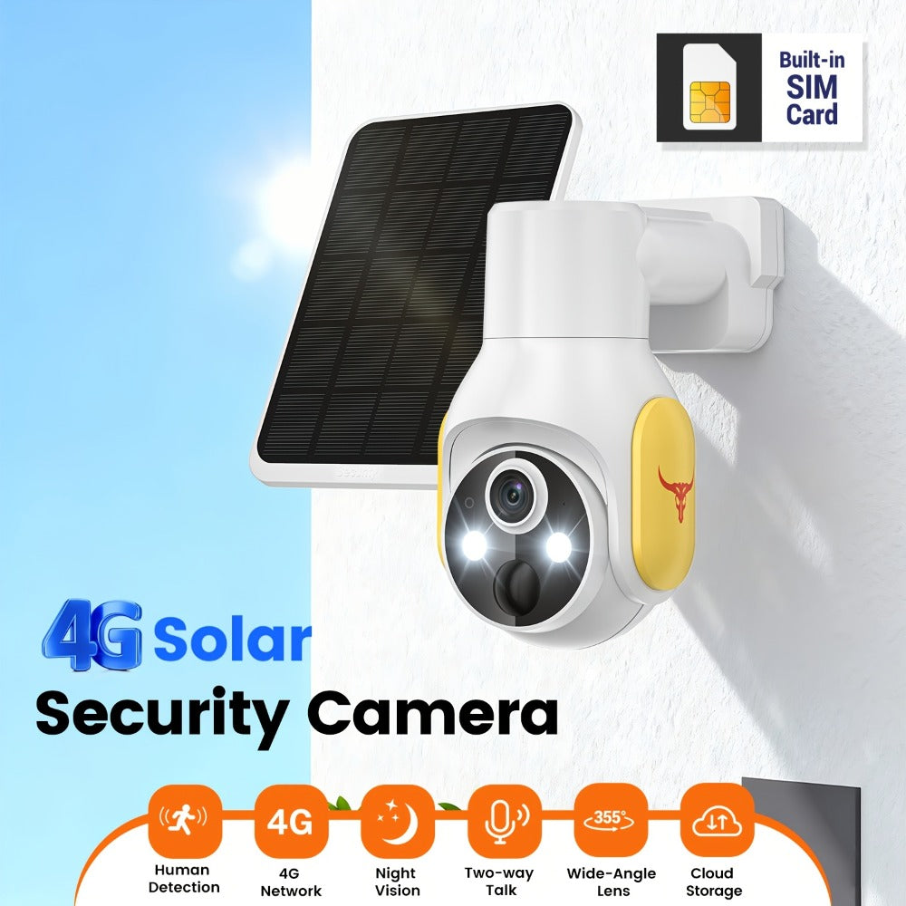 Solar Security Camera Wireless Outdoor 4G | 960P Color Night Vision PIR Motion Detection Two-Way Talk Cloud Storage | Battery Powered Home Security Camera 2.4GHz