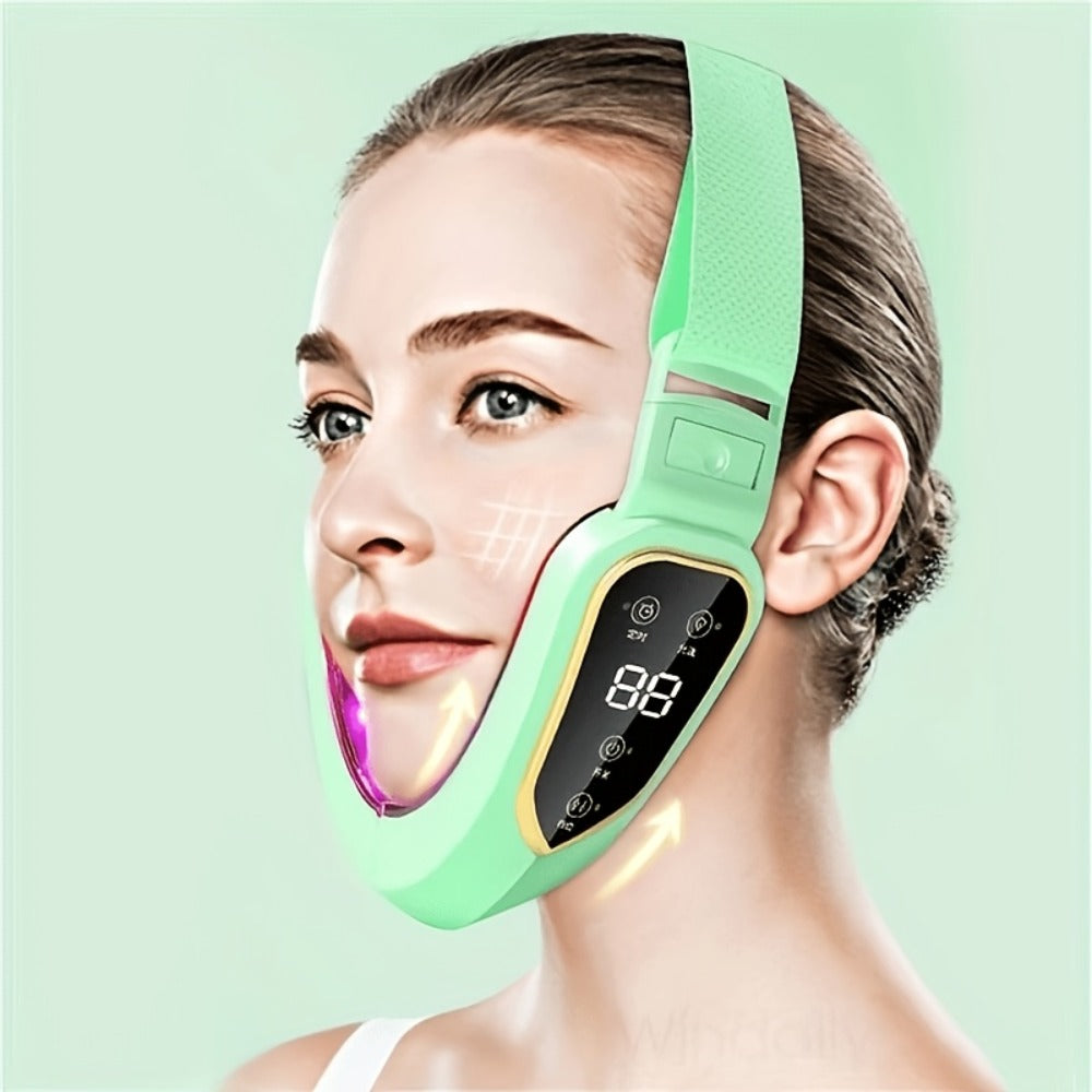 Double Chin Reducer Face Lifting Massager - 6-Speed Electric V-Line Facial Slimming Device, USB Rechargeable Jaw Exerciser & Skin Tightening Beauty Tool for Women, Dark Green / Light Green / Pink