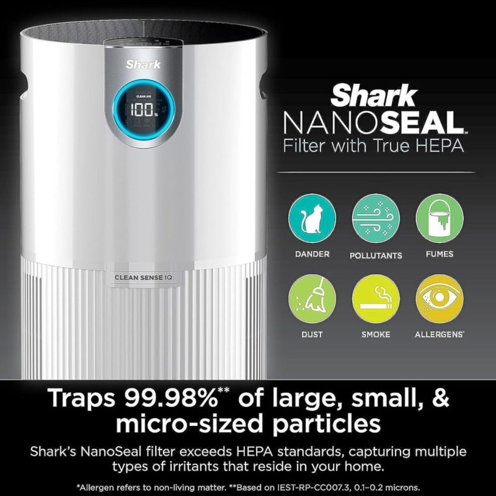 Shark NANOSEAL HEPA Air Purifier MAX ¨C Covers 1350 Sq Ft, Clean Sense IQ Auto-Adjust, Captures 99.98% Dust & Allergens, PM1/PM2.5/PM10 Sensor, 4-Speed Fan, XL Room Purifier, White, Certified Refurbished